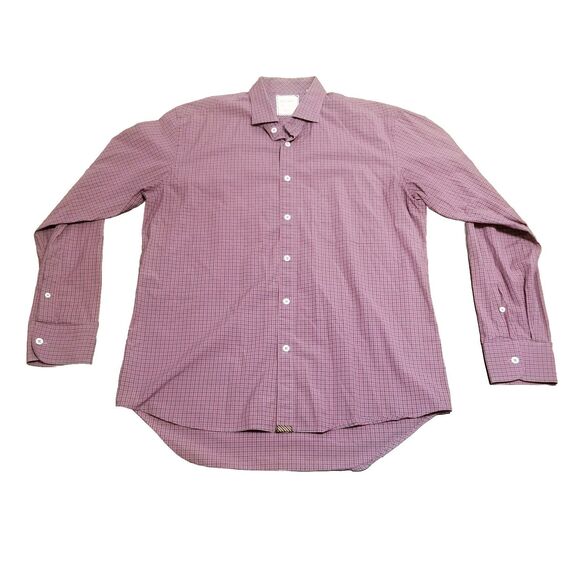 Billy Reid Shirt Men's Size Medium Red Gray Tattersal Check Plaid Standard Cut - Picture 2 of 5